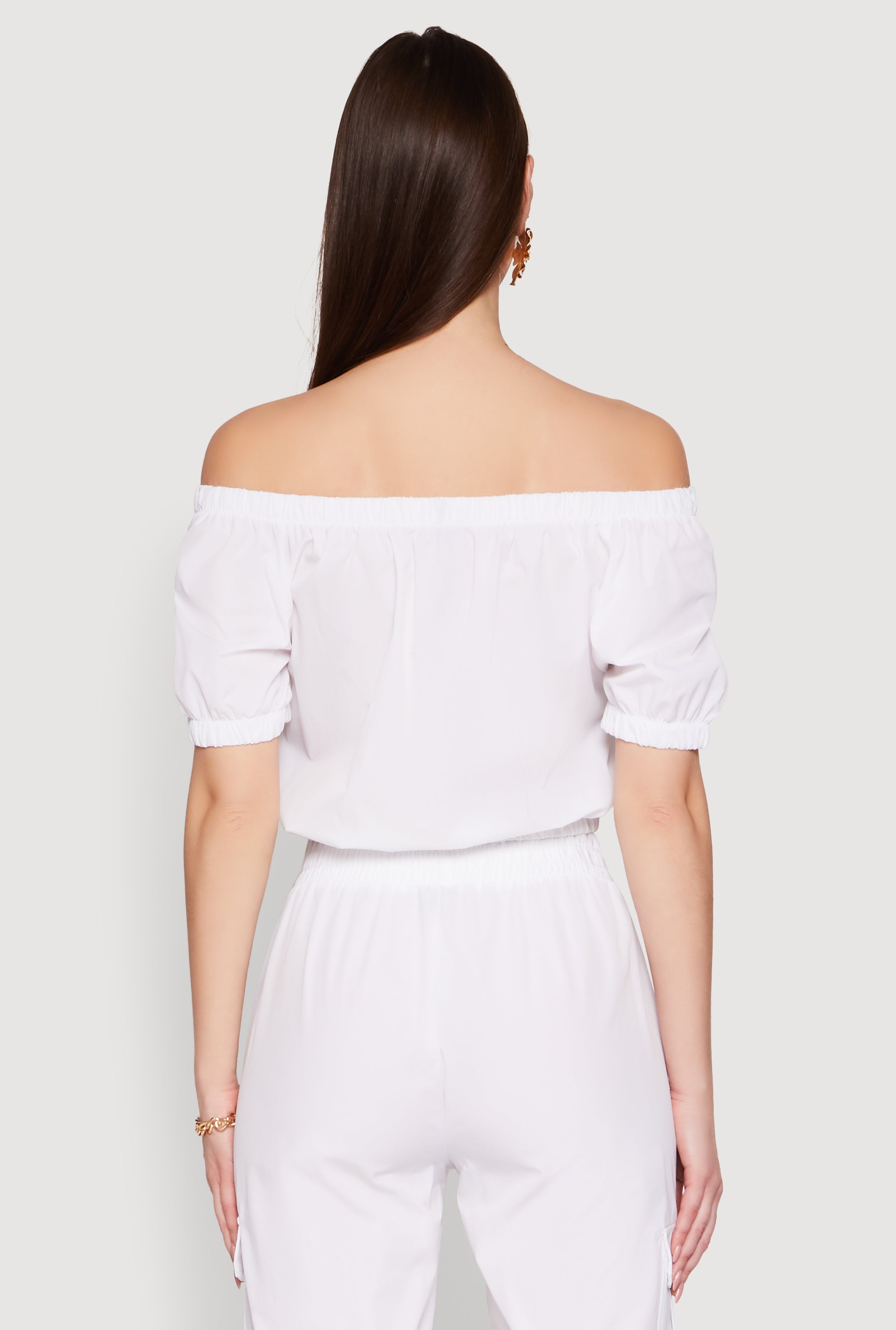 Puff Sleeve Zip Front Crop Top